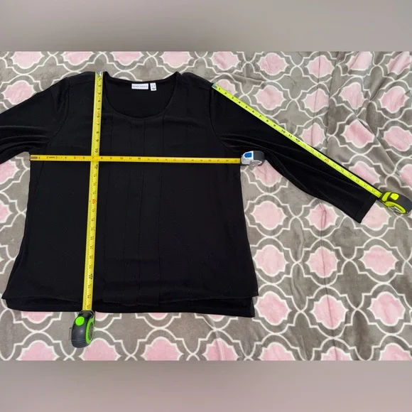 Susan Graver Classic Black Layered Pleated Front Long Sleeve Blouse Size XL - Picture 6 of 7